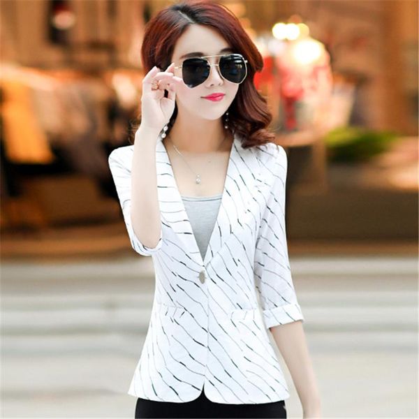 women's jackets seven-point sleeves striped small suit women short coat 2021 spring summer korean self-cultivation casual jacket w033, Black;brown
women's jackets seven-point sleeves striped small suit women short coat 2021 spring summer korean self-cultivation casual jacket w033, Black;brown