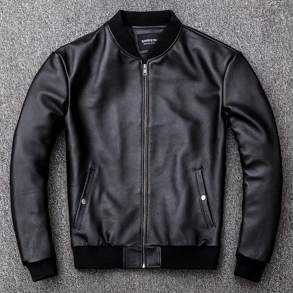 new man cowhide genuine leather coat baseball clothing real leather jacket male casual slimple plus size coat, Black
new man cowhide genuine leather coat baseball clothing real leather jacket male casual slimple plus size coat, Black