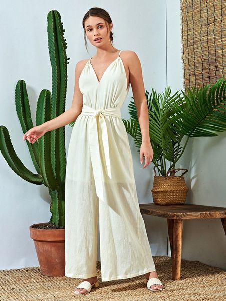tie back belted cami jumpsuit f5x5#, White
tie back belted cami jumpsuit f5x5#, White