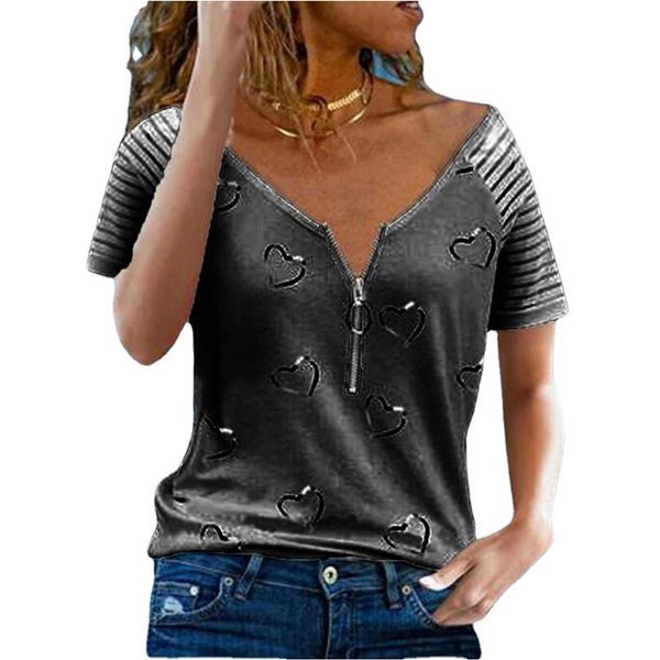 women's t-shirt printed t shirt v neck zipper casual loose short sleeve summer fashion plus size clothing, White
women's t-shirt printed t shirt v neck zipper casual loose short sleeve summer fashion plus size clothing, White