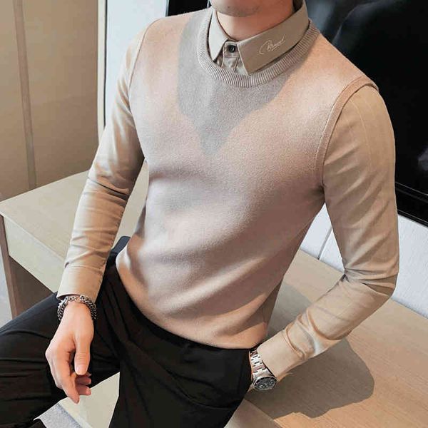 autumn winter vt fake two-piece knitted sweater men's british casual solid color slim long-sved shirt collar pullover, Black
autumn winter vt fake two-piece knitted sweater men's british casual solid color slim long-sved shirt collar pullover, Black