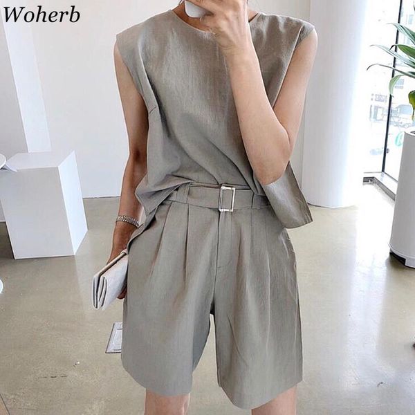 women's tracksuits woherb two piece set women korean simple o neck loose sleeveless vest shirt high waist casual wide leg shorts with b, Gray
women's tracksuits woherb two piece set women korean simple o neck loose sleeveless vest shirt high waist casual wide leg shorts with b, Gray