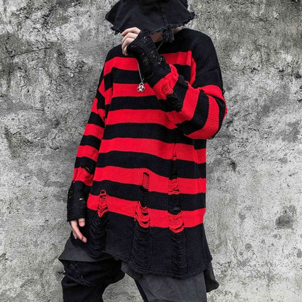 women's sweaters highstreet couple ripped knitted women red black striped casual loose pullover men's hip hop goth autumn rp70, White;black
women's sweaters highstreet couple ripped knitted women red black striped casual loose pullover men's hip hop goth autumn rp70, White;black