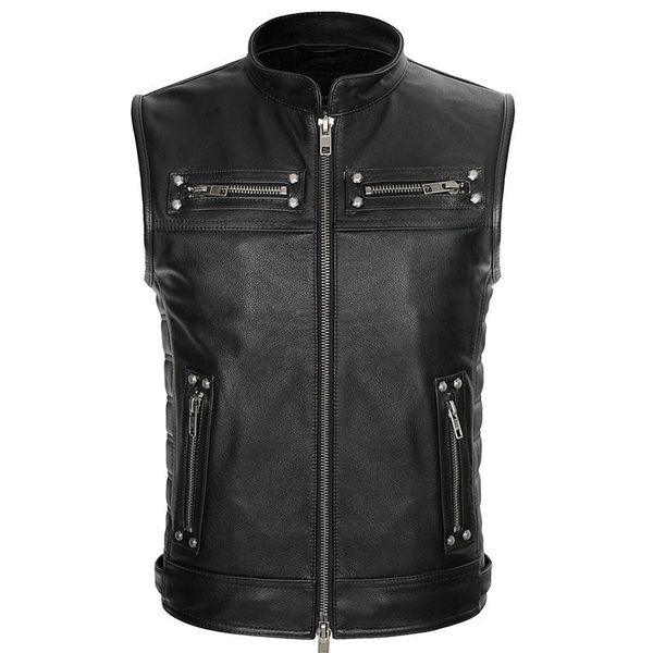 men's vests 2021 cowskin leather rock punk vest black color motorcycle biker waistcoat genuine sleeveless jackets, Black;white
men's vests 2021 cowskin leather rock punk vest black color motorcycle biker waistcoat genuine sleeveless jackets, Black;white