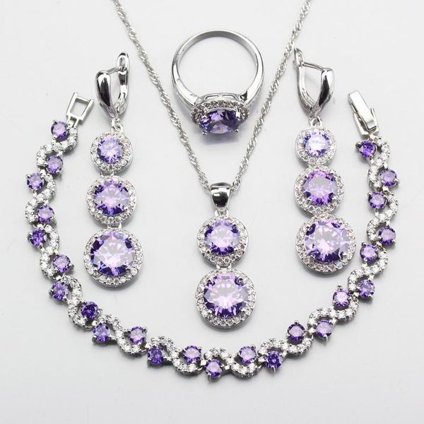 6-color round women bridal costume color natural purple crystal jewelry sets for women romantic wedding jewelry, Silver
6-color round women bridal costume color natural purple crystal jewelry sets for women romantic wedding jewelry, Silver