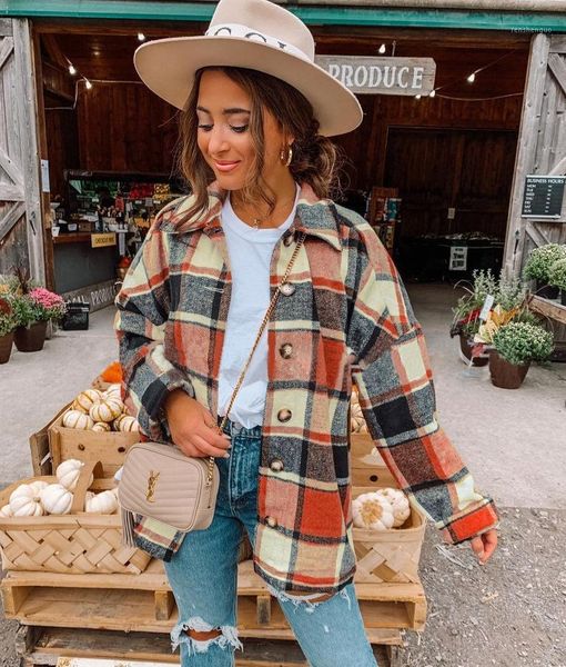 women's wool & blends autumn long sleeve lapel loose plaid shirt coat women, Black
women's wool & blends autumn long sleeve lapel loose plaid shirt coat women, Black