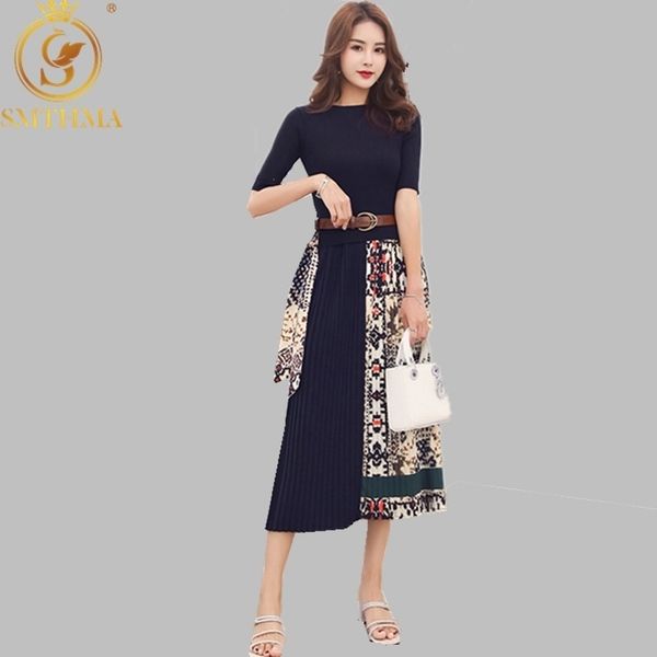 new autumn and winter women knit printing chiffon patchwork pleated dress elegant party dresses clothing belt t200320, Black;pink
new autumn and winter women knit printing chiffon patchwork pleated dress elegant party dresses clothing belt t200320, Black;pink