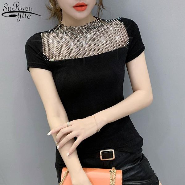 women's blouses & shirts 2021 mesh stitching short sleeve fashion diamonds solid hollow slim shirt blusas mujer 10062, White
women's blouses & shirts 2021 mesh stitching short sleeve fashion diamonds solid hollow slim shirt blusas mujer 10062, White