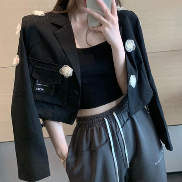 women's suits & blazers women small blazer coat solid pocket 3d flower turndown collar long sleeve fashion casual autumn winter 2021 ve, White;black
women's suits & blazers women small blazer coat solid pocket 3d flower turndown collar long sleeve fashion casual autumn winter 2021 ve, White;black
