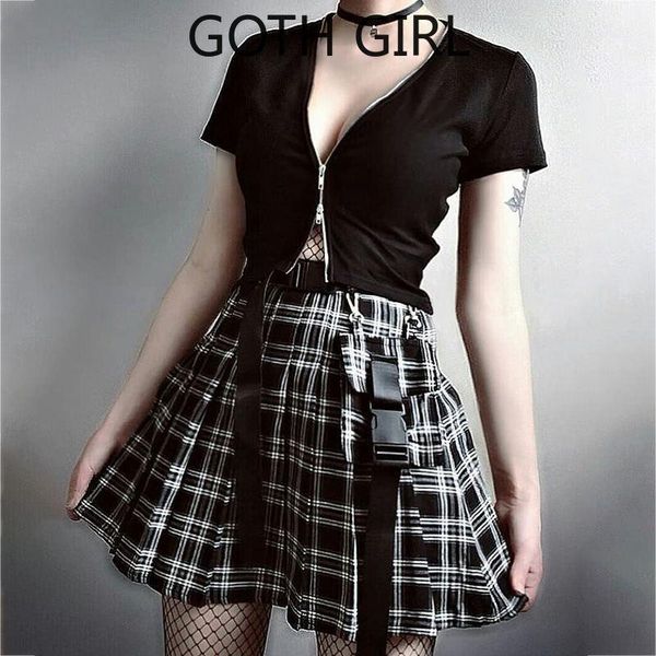 women's t-shirt goth girl selling cardigan double zipper v-neck tight navel short sleeve fashion turn-down, White
women's t-shirt goth girl selling cardigan double zipper v-neck tight navel short sleeve fashion turn-down, White