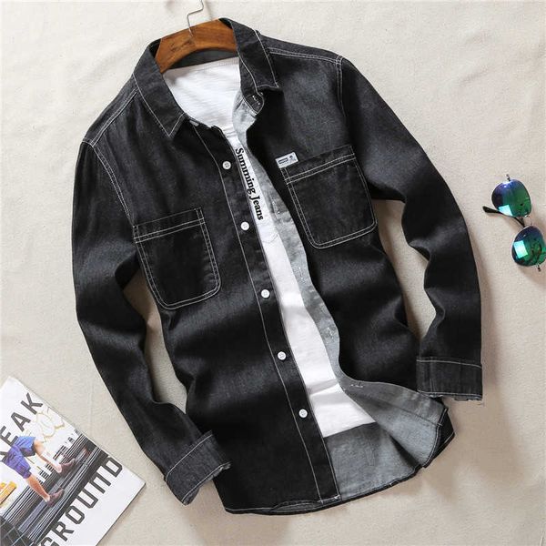 spring and summer men's slim denim shirt business casual blue black loose long sleeve shirt male classic denim jacket 210531, White;black
spring and summer men's slim denim shirt business casual blue black loose long sleeve shirt male classic denim jacket 210531, White;black