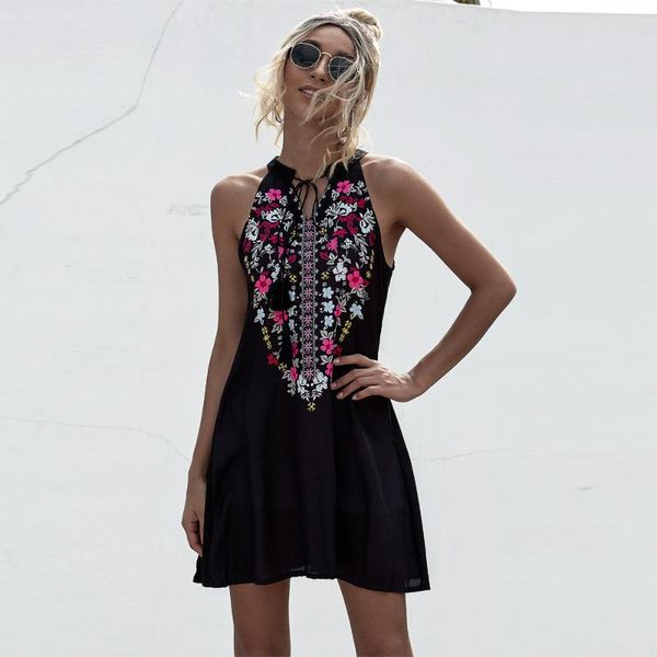 casual dresses indie folk sleeveless halter floral dress women off shoulder slim a-line mini vintage holiday beach sundress, Black;gray
casual dresses indie folk sleeveless halter floral dress women off shoulder slim a-line mini vintage holiday beach sundress, Black;gray