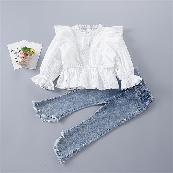 2 7 years spring girl clothing set fashion floral solid shirt pearl jeans kid children girls, White
2 7 years spring girl clothing set fashion floral solid shirt pearl jeans kid children girls, White