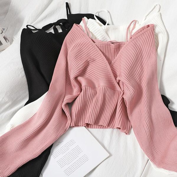 autumn lace-up sling knitted pullovers winter new slim korean solid color v-neck short knit sweater women jumper full, White;black
autumn lace-up sling knitted pullovers winter new slim korean solid color v-neck short knit sweater women jumper full, White;black