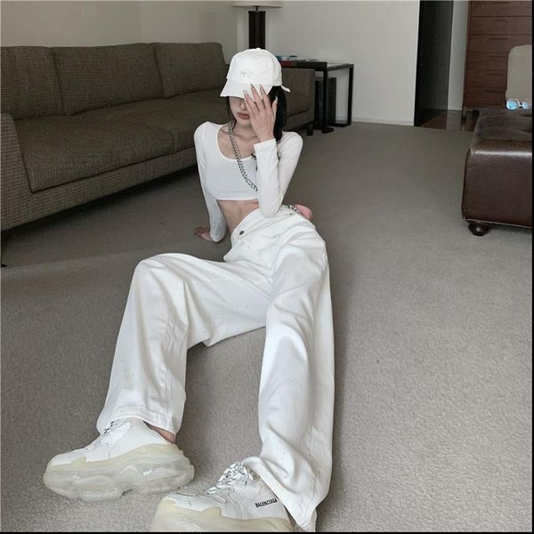 solid color white womens jeans high waist fashionable wide legs denim pants ladies oversized trouser for, Blue
solid color white womens jeans high waist fashionable wide legs denim pants ladies oversized trouser for, Blue
