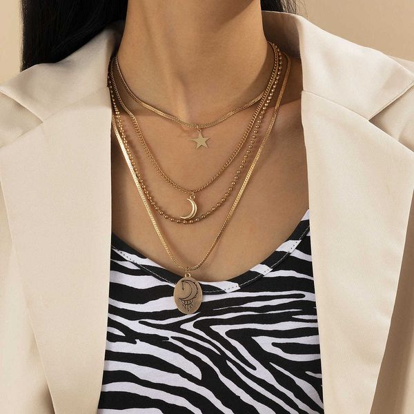 jewelry simple round bead snake bone chain female personality star moon necklace set, Silver
jewelry simple round bead snake bone chain female personality star moon necklace set, Silver