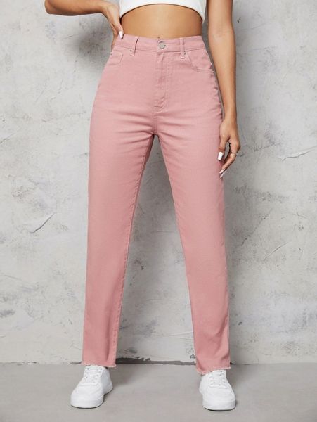 raw hem straight leg pants j171#, Black;white