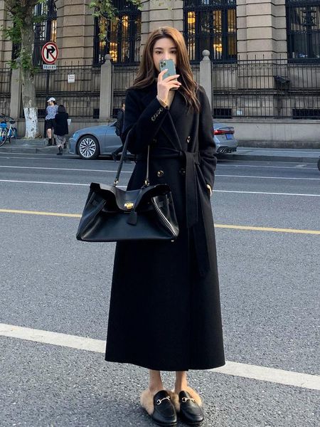 women's wool & blends double sided cashmere coat middle and long style fashion in autumn winter 2021 high-end temperament thin, Black
women's wool & blends double sided cashmere coat middle and long style fashion in autumn winter 2021 high-end temperament thin, Black