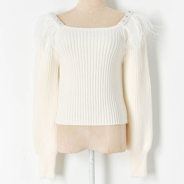 women's sweaters winter style clavicle collar beaded feather shoulder slimming knitted sweater women korean fashion long sleeve 9d88, White;black
women's sweaters winter style clavicle collar beaded feather shoulder slimming knitted sweater women korean fashion long sleeve 9d88, White;black