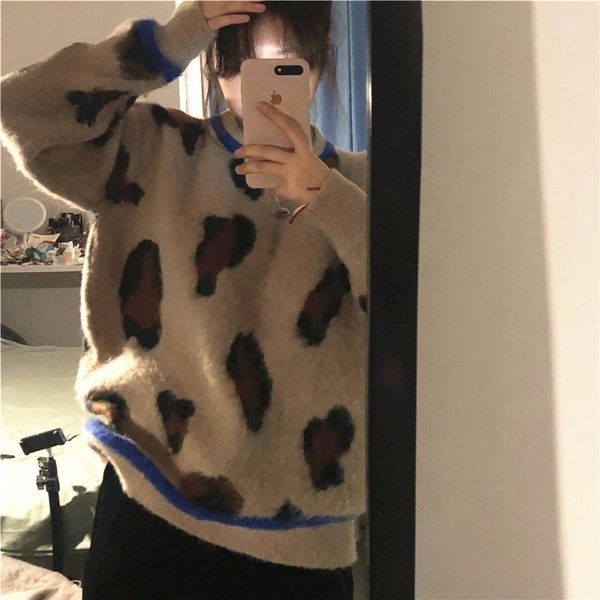 autumn and winter retro design sense leopard sweater simple fashion pullover long-sleeved women women's sweaters, White;black
autumn and winter retro design sense leopard sweater simple fashion pullover long-sleeved women women's sweaters, White;black