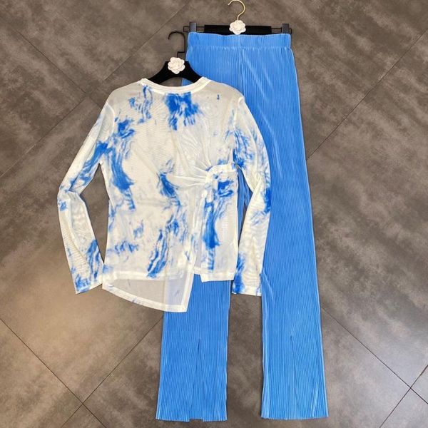 women's two piece pants zcsmll pcs set long-sleeved slit tie-dye anti-sack net gauze shirt with pleated streetwear suit tide 2021 summe, White
women's two piece pants zcsmll pcs set long-sleeved slit tie-dye anti-sack net gauze shirt with pleated streetwear suit tide 2021 summe, White