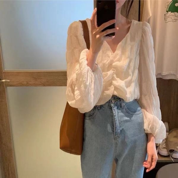 tees t-shirt spring women's 2021 korean fashion irregular fold v-neck short long sleeve t-shirt women, White
tees t-shirt spring women's 2021 korean fashion irregular fold v-neck short long sleeve t-shirt women, White