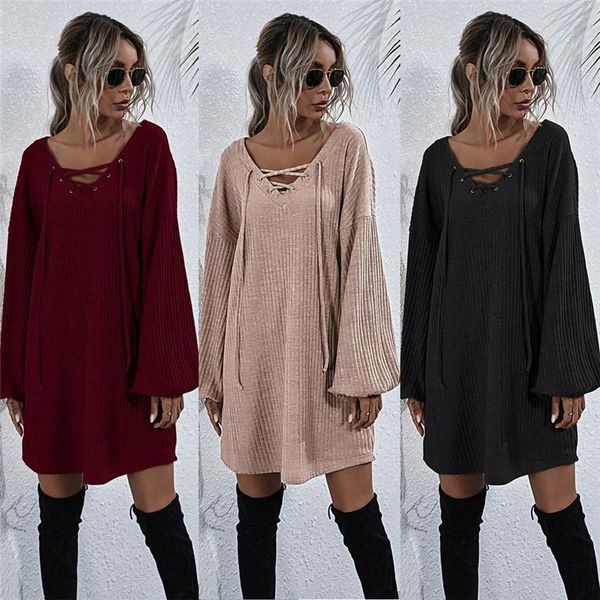 casual dresses autumn fashion women knitted dress 2021 v-neck lantern sleeves lace up slim mini, Black;gray
casual dresses autumn fashion women knitted dress 2021 v-neck lantern sleeves lace up slim mini, Black;gray