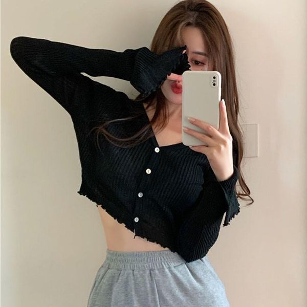 women's knits & tees spring autumn short exposed navel knitted cardigan women ice silk single-breasted v-neck long sleeve sunscreen top, White
women's knits & tees spring autumn short exposed navel knitted cardigan women ice silk single-breasted v-neck long sleeve sunscreen top, White