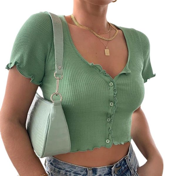 women's t-shirt bb women v-neck short sleeve ruffle clubwear buttons bodycon solid crop summer outwear drop, White
women's t-shirt bb women v-neck short sleeve ruffle clubwear buttons bodycon solid crop summer outwear drop, White