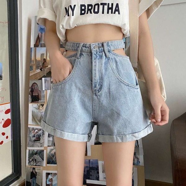 summer new korean chic high waist show thin hollow out denim shorts wide leg women's pants student trend, White;black
summer new korean chic high waist show thin hollow out denim shorts wide leg women's pants student trend, White;black