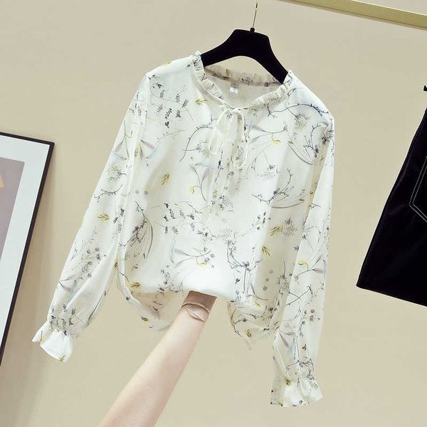 women blouses autumn bow lace-up floral chiffon shirt long sleeve light luxury fan elegant all-match shirt female 210706, White
women blouses autumn bow lace-up floral chiffon shirt long sleeve light luxury fan elegant all-match shirt female 210706, White