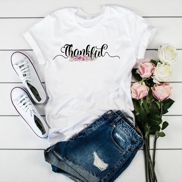 thankful letter floral printed women t shirt short sleeve tee clothes graphic, White
thankful letter floral printed women t shirt short sleeve tee clothes graphic, White
