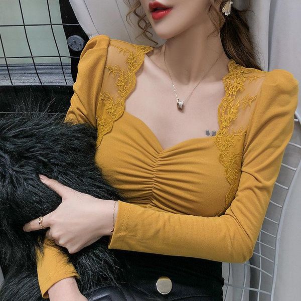 women's t-shirt woman tshirts lace long-sleeve blouse mujer camisetas, White