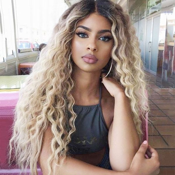 wigs wigs gold women's fashion long curls, Black