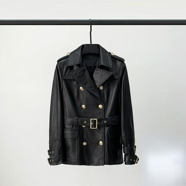 women's leather & faux 2021 autumn clothes double breasted jacket lace up sheep skin locomotive casual coat fashion, Black
women's leather & faux 2021 autumn clothes double breasted jacket lace up sheep skin locomotive casual coat fashion, Black