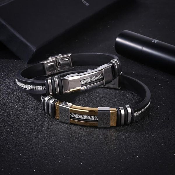 charm bracelets stainless steel silicone black bracelet punk style design men wristband simple rubber pulsera hombre, Golden;silver
charm bracelets stainless steel silicone black bracelet punk style design men wristband simple rubber pulsera hombre, Golden;silver