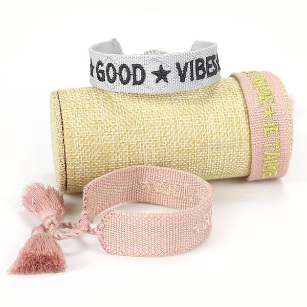 souvenirs hand catenary embroidered word woven bracelet good vibes lovers jewelry tassel versatile wrist rope
souvenirs hand catenary embroidered word woven bracelet good vibes lovers jewelry tassel versatile wrist rope