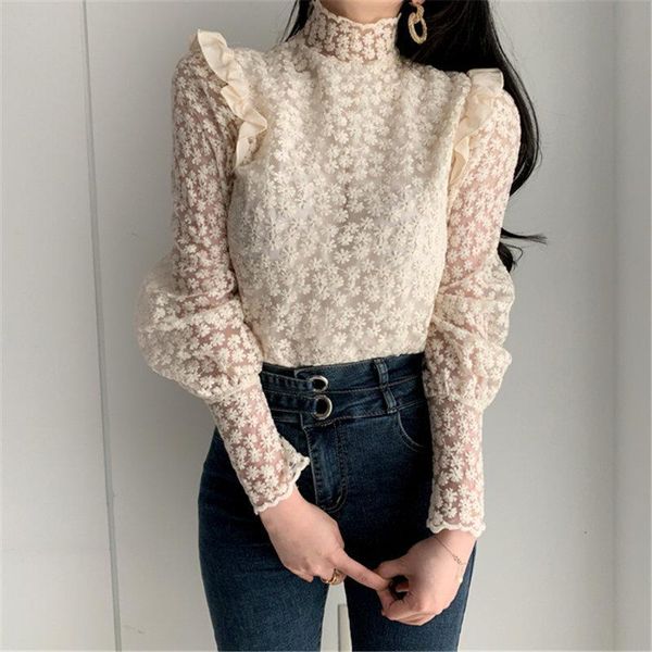2021 apricot lace delicate turtleneck floral chic basic blouses all match elegant casual office lady loose shirts, White
2021 apricot lace delicate turtleneck floral chic basic blouses all match elegant casual office lady loose shirts, White