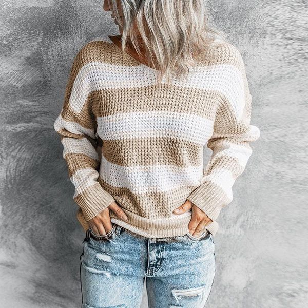 women's sweaters knitted pullover striped v-neck stitching spring and autumn long-sleeve casual streetwear loose sweater, White;black
women's sweaters knitted pullover striped v-neck stitching spring and autumn long-sleeve casual streetwear loose sweater, White;black