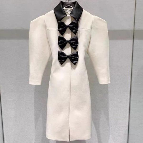 women's wool & blends french style winter white bow overcoat women shrug fashion small fragrance woolen outwear, Black
women's wool & blends french style winter white bow overcoat women shrug fashion small fragrance woolen outwear, Black