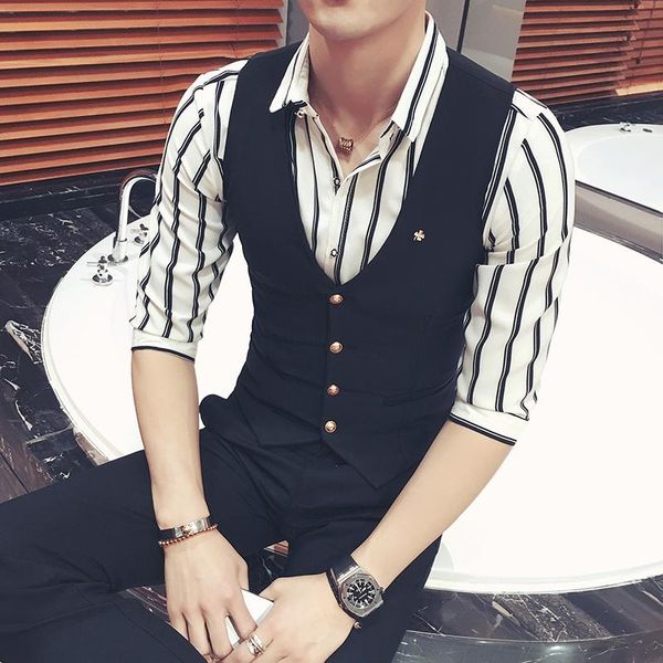 men's vests black classic fashion formal business casual sleeveless wedding nightclub dress for men plus size waistcoat, Black;white
men's vests black classic fashion formal business casual sleeveless wedding nightclub dress for men plus size waistcoat, Black;white
