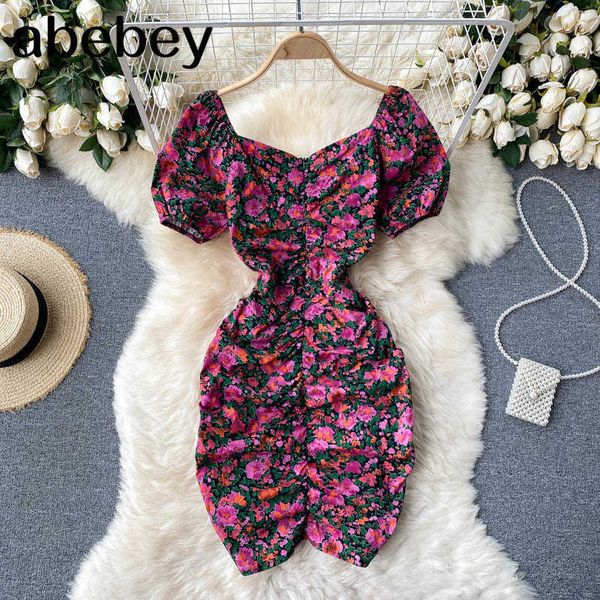 women korean floral dress slash neck puff sleeve ruched slim dresses summer fashion streetwear mini sundress 210715, Black;gray
women korean floral dress slash neck puff sleeve ruched slim dresses summer fashion streetwear mini sundress 210715, Black;gray