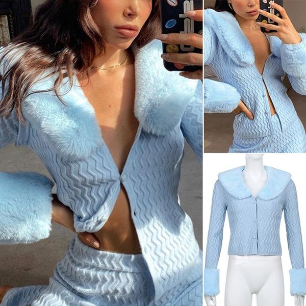 women's jackets kili fur collar wavy side sleeves cardigan blue, Black;brown 
women's jackets kili fur collar wavy side sleeves cardigan blue, Black;brown