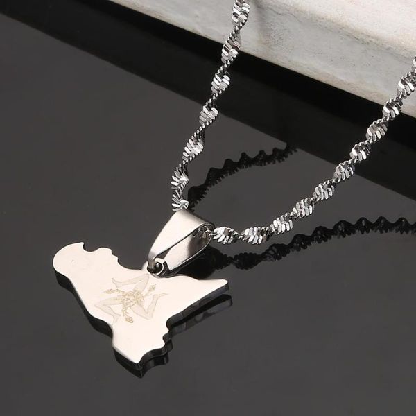 pendant necklaces stainless steel silver color map of sicilia necklace italian chain jewelry