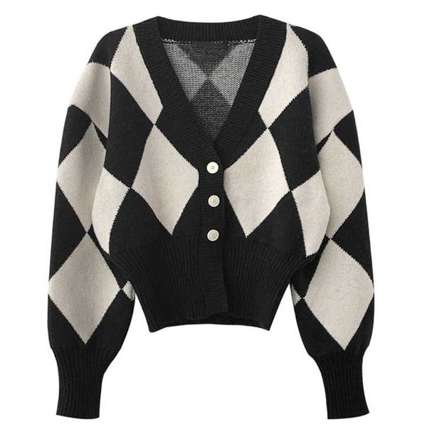 women's knits & tees 2021 korean autumn and winter simple fashion checkerboard grain thin v-neck long sleeve sweater cardigan women, White
women's knits & tees 2021 korean autumn and winter simple fashion checkerboard grain thin v-neck long sleeve sweater cardigan women, White