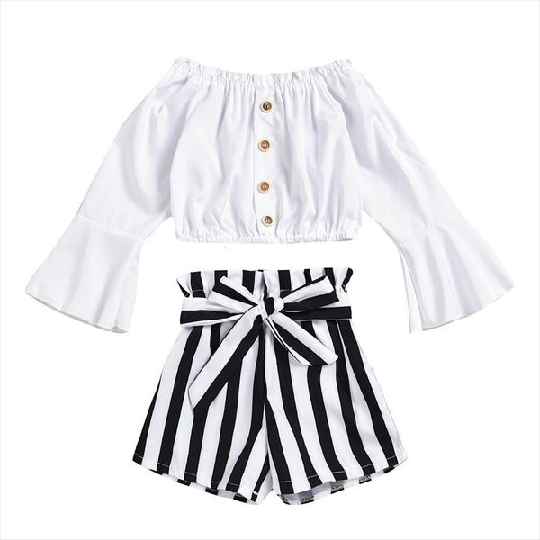 baby clothing sets summer girls clothes kids ruffle off shoulder t shirt striped shorts outfits childrens, White
baby clothing sets summer girls clothes kids ruffle off shoulder t shirt striped shorts outfits childrens, White