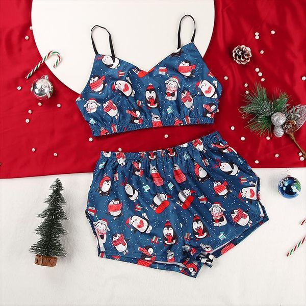 cute penguin pattern christmas women sleepwear pajamas satin spaghetti strap print shorts two piece sets female night, Black;red
cute penguin pattern christmas women sleepwear pajamas satin spaghetti strap print shorts two piece sets female night, Black;red
