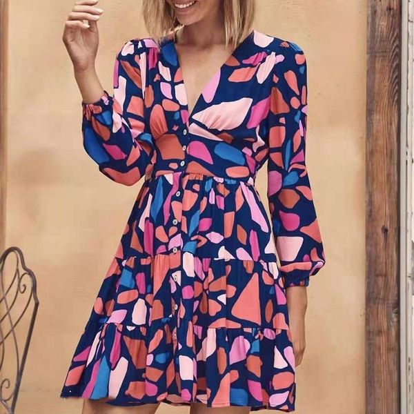 casual dresses spring autumn fashion for women v-neck lantern sleeve single breasted geometric printed dress, Black;gray
casual dresses spring autumn fashion for women v-neck lantern sleeve single breasted geometric printed dress, Black;gray