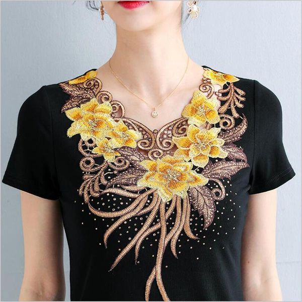 4xl blusas mujer de moda 2021 summer short sleeve women blouse shirt embroidery plus size womens and blouses, White