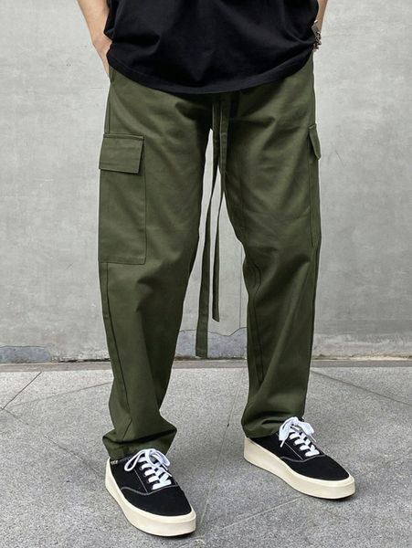 men drawstring waist cargo pants v4eq#, Black
men drawstring waist cargo pants v4eq#, Black